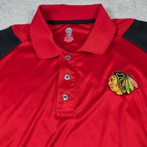 NHL Team Polo Shirt Mens Size L Red Chicago Blackhawks Tribute Logo Short Sleeve